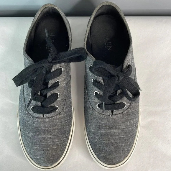 LAUREN RALPH LAUREN Jaelyn Low Top Sneakers Grey Black Fabric Logo Lace Up 8 - Picture 5 of 13
